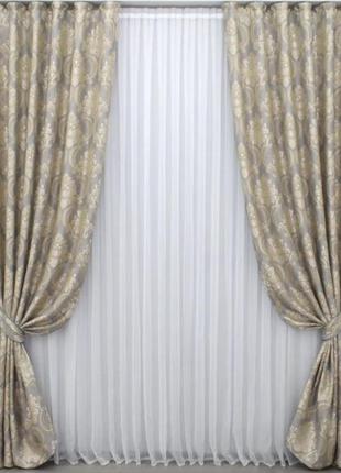 Тканина для штор "корона марія". колір темно-сірий з золотистим5 фото