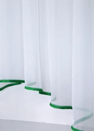 Комплект штор на кухню, балкон (280х160см) з тюлью і ламбрекеном. колір зелений з білим3 фото