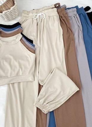 Багато кольорів костюм джогери топ корочений короткий оубчик штани карго завужені широкі висока посадка базовий нюдовий вирізи відкриті плечі1 фото