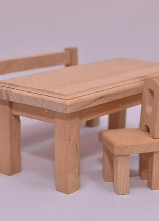 Іграшкові меблі для ляльок lis "прямокутний дерев'яний стіл з набором стільців"3 фото