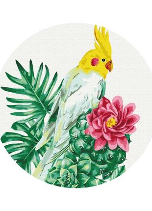 Картина за номерами на круглому підрамнику "тропічний папуга (розмір l)" 40 см rc00057l
