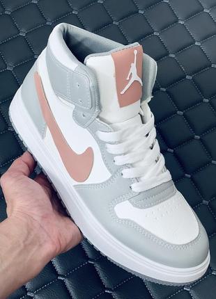 Nike air retro jordan 1 кроссовки хайтопы женские найк ретро джордан серые