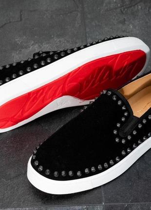 Мужские замшевые слипоны кеды с заклепками слипоны christian louboutin thorn storm - black white мужественные слипоны1 фото