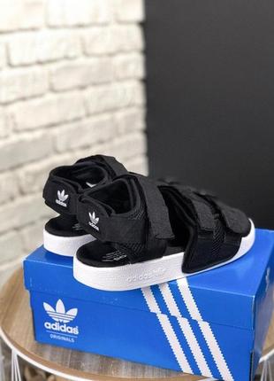 🌴летние женские сандали adidas sandals black white🌴сланцы/шлепанцы адидас черные літні3 фото