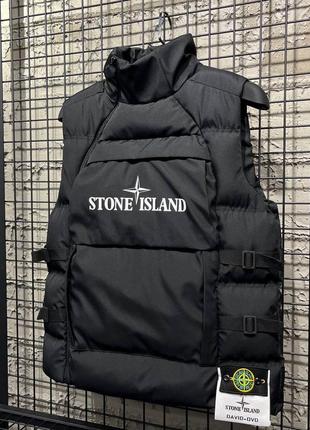 Осеняя чёрная жилетка безрукавка stone island чорна жилетка stone island