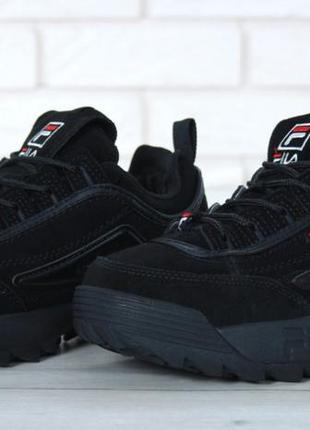 Зимові кросівки жіночі, чоловічі fila disruptor, чорні (філа, філі, дизуптор, дисруптор)3 фото