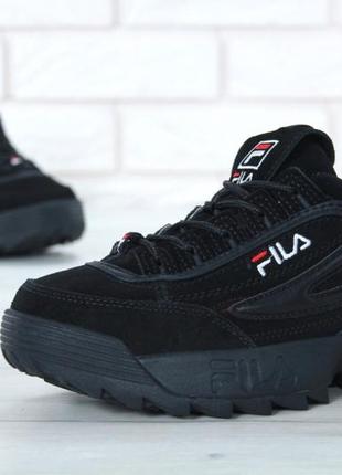 Зимові кросівки жіночі, чоловічі fila disruptor, чорні (філа, філі, дизуптор, дисруптор)5 фото