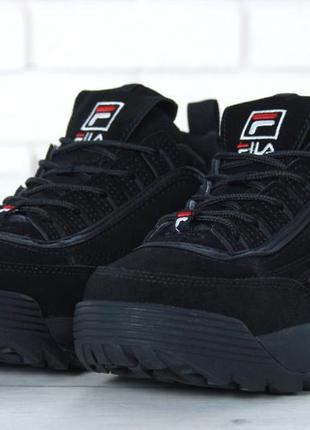 Зимові кросівки жіночі, чоловічі fila disruptor, чорні (філа, філі, дизуптор, дисруптор)10 фото