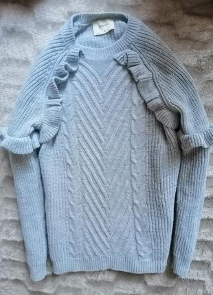 Серый свитер вязаный джемпер кофта с воланами оборками рюшами косы2 фото