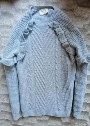Серый свитер вязаный джемпер кофта с воланами рюшами косы papaya 38-40 размер3 фото