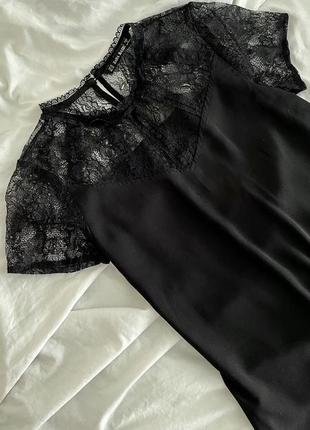 Блуза чёрная кружевная атласная zara1 фото