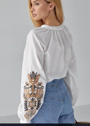 Блуза с золотистой вышивкой, в этно-стиле. размер: s, m, l2 фото