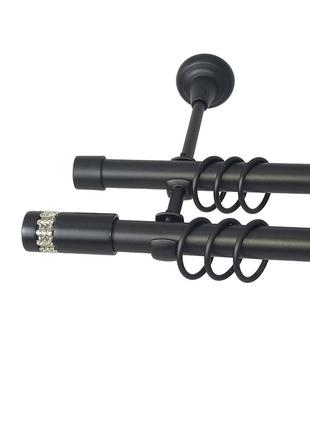 Карниз для штор orvit хантос металевий дворядний гладка труба кільце металеве чорний 19\19 мм 200 см