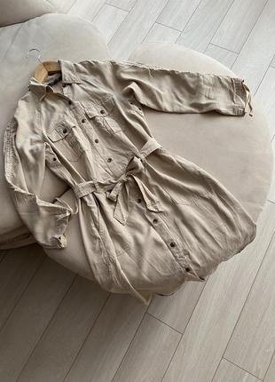 Сукня плаття сорочка з воротом на поясі polo ralph lauren zara h&m primark бежева