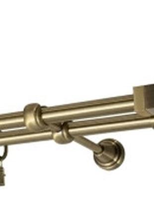 Карниз для штор orvit квадро металевий дворядний гладка труба кільце металеве антик 19\19 мм 240 см