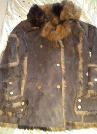 Стильная дубленка куртка с экомехом лисы/волка бренд