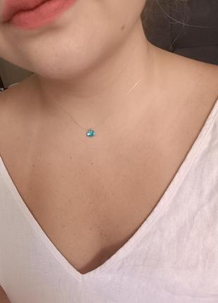 Блакитний кристал на шию на силиконовій волосіні чокер4 фото
