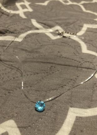 Блакитний кристал на шию на силиконовій волосіні чокер5 фото