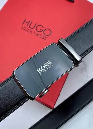 Мужской ремень с пряжкой автомат hugo boss в подарочном наборе3 фото