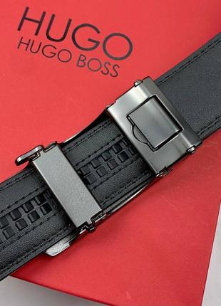 Мужской ремень с пряжкой автомат hugo boss в подарочном наборе5 фото