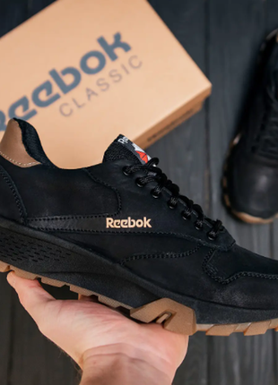 Мужские кожаные кроссовки reebok : r-01 черн а