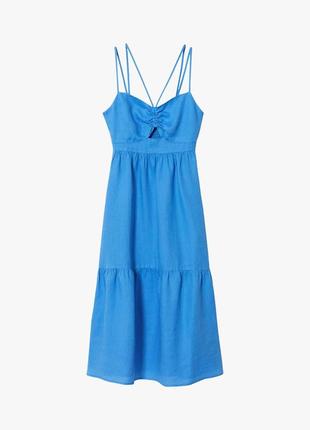 Платье голубое макси mango лён1 фото