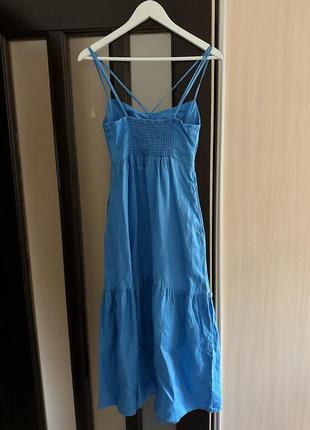 Платье голубое макси mango лён5 фото