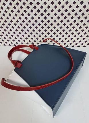 Кожаная женская сумка натуральная кожа, комбинированная синяя, белая, красная3 фото