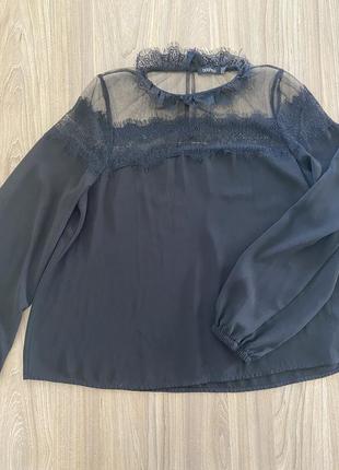 Черная блуза с кружевом 12 размера1 фото