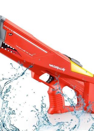 Водный бластер на аккумуляторе электрический детский водяной пистолет акула красный