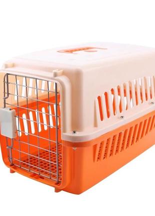 Переноска для кошек и собак контейнер для авиа перевозок животных с металлическими креплениями и дверью +