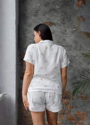 Пижама женская муслин шорті и рубашка зайчики3 фото