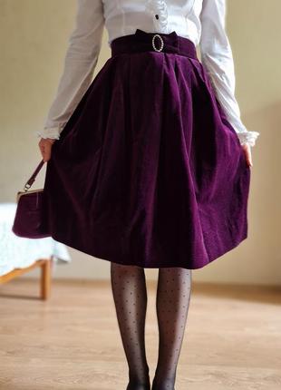 Винтажная пышная бархатная юбка в складку5 фото