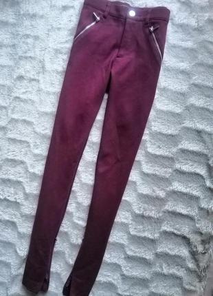 Леггинсы бордовые лосины вискоза с замочками брюки узкачи скинни размер 34-361 фото