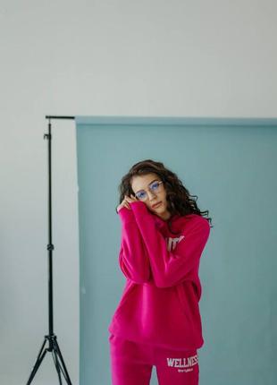 Жіночий модний малиновий рожевий барбі якісний костюм худі з штанами тренд 2023
