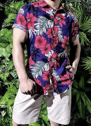 Гавайка легкая летняя рубашка в цветочный принт l2 фото