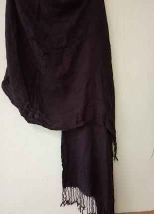 Стильный, широкий шарф, палантин с кистями, темно - коричневого цвета6 фото
