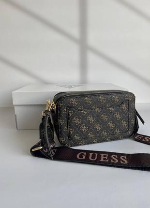 Жіноча коричнева сумочка через плече гесс жіночий крос - боді клатч guess brown5 фото