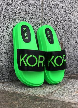 Женские🌴летние🌴сланцы-шлепанцы-шлепки kors green black, салатовые корс, жіночі літні