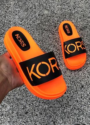 🌴летние🌴женские сланцы-шлепанцы-шлепки kors orange black, оранжевые корс жіночі літні