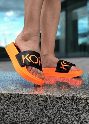 🌴літні🌴жіночі сланці-шльопанці-шльопанці kors black orange, помаранчеві корс жіночі літні5 фото