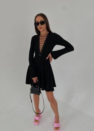 ❤️ шикарне жіноче чорне плаття з шнурівкою женское черное платье сукня4 фото