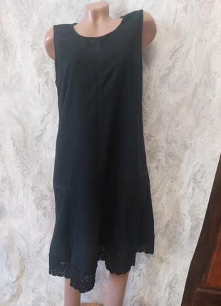 Женское льняное платье с кружевом.1 фото