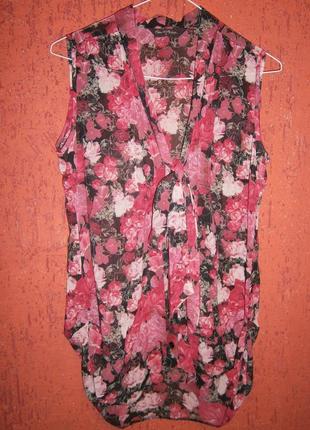 Распродажа 2+1 длинная блузка туника в розы шифон без рукавов1 фото