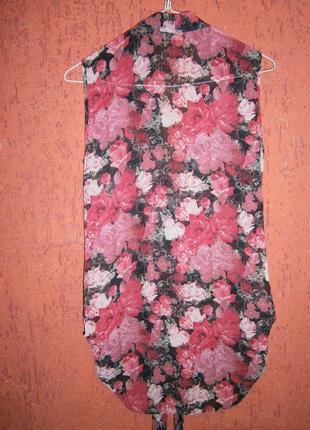 Распродажа 2+1 длинная блузка туника в розы шифон без рукавов2 фото
