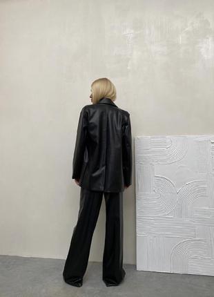 Стильный кожаный костюм пиджак жакет штаны  брюки палаццо6 фото