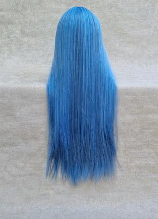 Перука блакитна синя з довгим волоссям термо перука блакитна довга з чубчиком