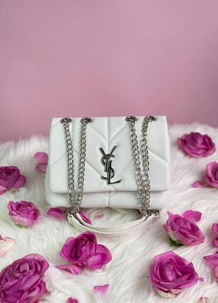 Женская сумка ив сен лоран yves saint laurent puff mini white/silver кросс боди3 фото