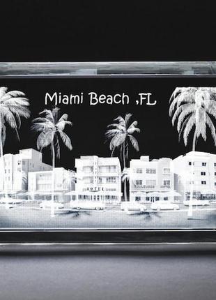 Miami ocean drive 3d сувенір майямі з маямі кристал лазерний малюнок гравірування майями сувенир подарок