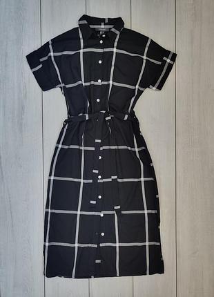 Длинное новое платье в клетку из вискозы с поясом индия